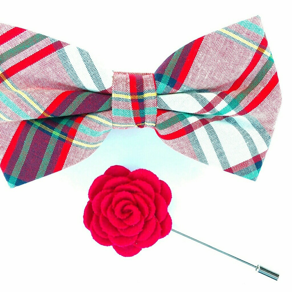 Exclusive Red Bow with Fuchsia Lapel Accent